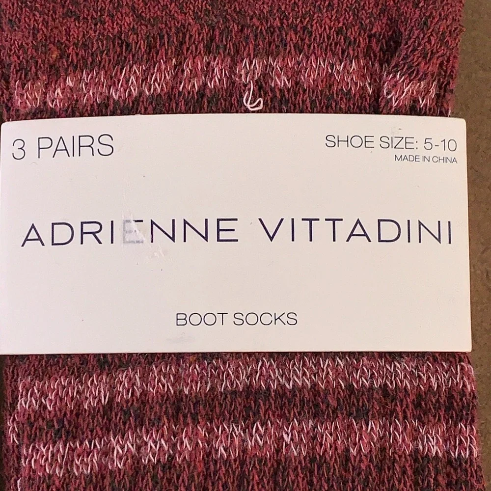 Adrienne Vittadini Women's Shoe Size 5-10 Wine‎ Striped Boot Socks 6 Pairs NWT
